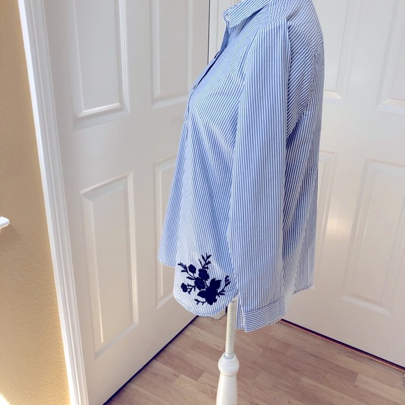 NWOT - J Jill  Striped & Embroidered Blouse - Picture 6 of 8